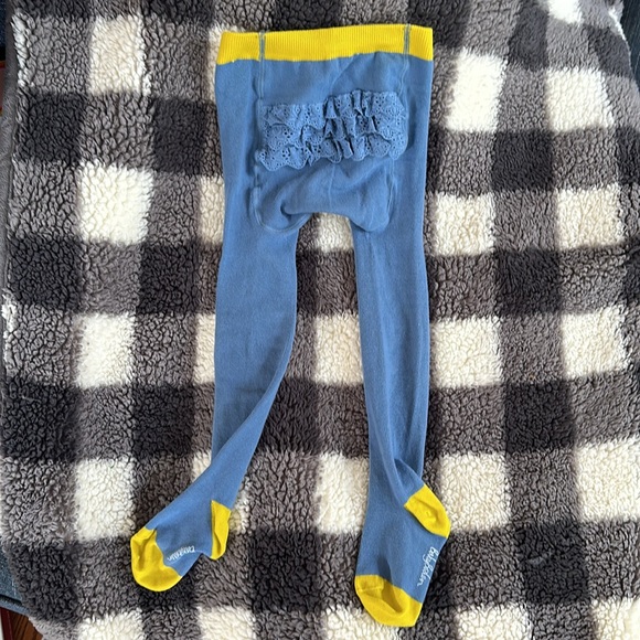 Mini Boden 2-3Y Sea Mist Blue & Yellow Gold Footed Ruffle Cable Knit Tights - Picture 7 of 7